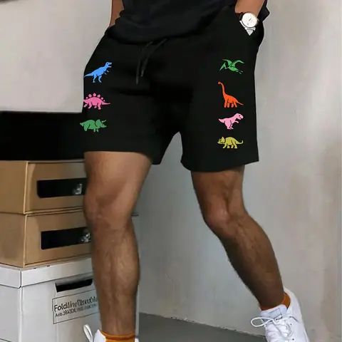 Men's Dinosaur Print   Shorts, Casual Comfy Breathable Relaxed Fit Loungewear Shorts for Daily Wear, Mens Underwear for Summer