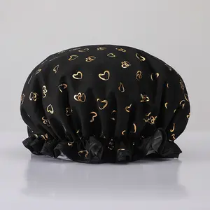 Double Layer Bathing Cap, 1 Count Heart Pattern Waterproof Shower Cap for Women & Girls, Bathroom Supplies for Home Use, Bathroom Accessory, Shower Essentials