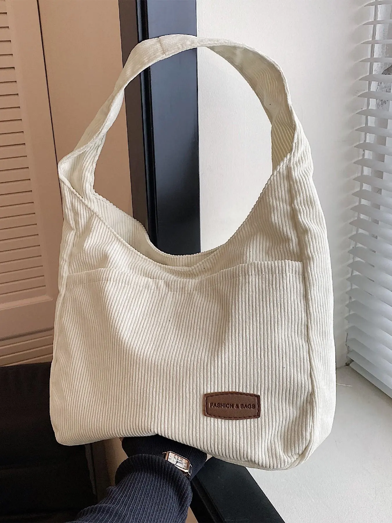 Vintage Women's Casual Tote Bag, Large Capacity Commuter Shoulder Bag, Daily Use Corduroy Underarm Bag, Versatile Handbag, Corduroy Hobo Bag, Everyday Bag