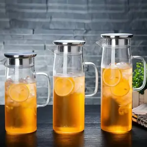 Food Grade Heat & Cold Resistant Glass Cold Water Pitcher, Household Large Capacity Reusable Water Jug, BPA Free Lead & Cadmium Free Shatter-Resistant Juice Pitcher Glass Teapot, Microwave & Dishwasher Safe for Cold Brew Iced Tea Home Kitchen Party