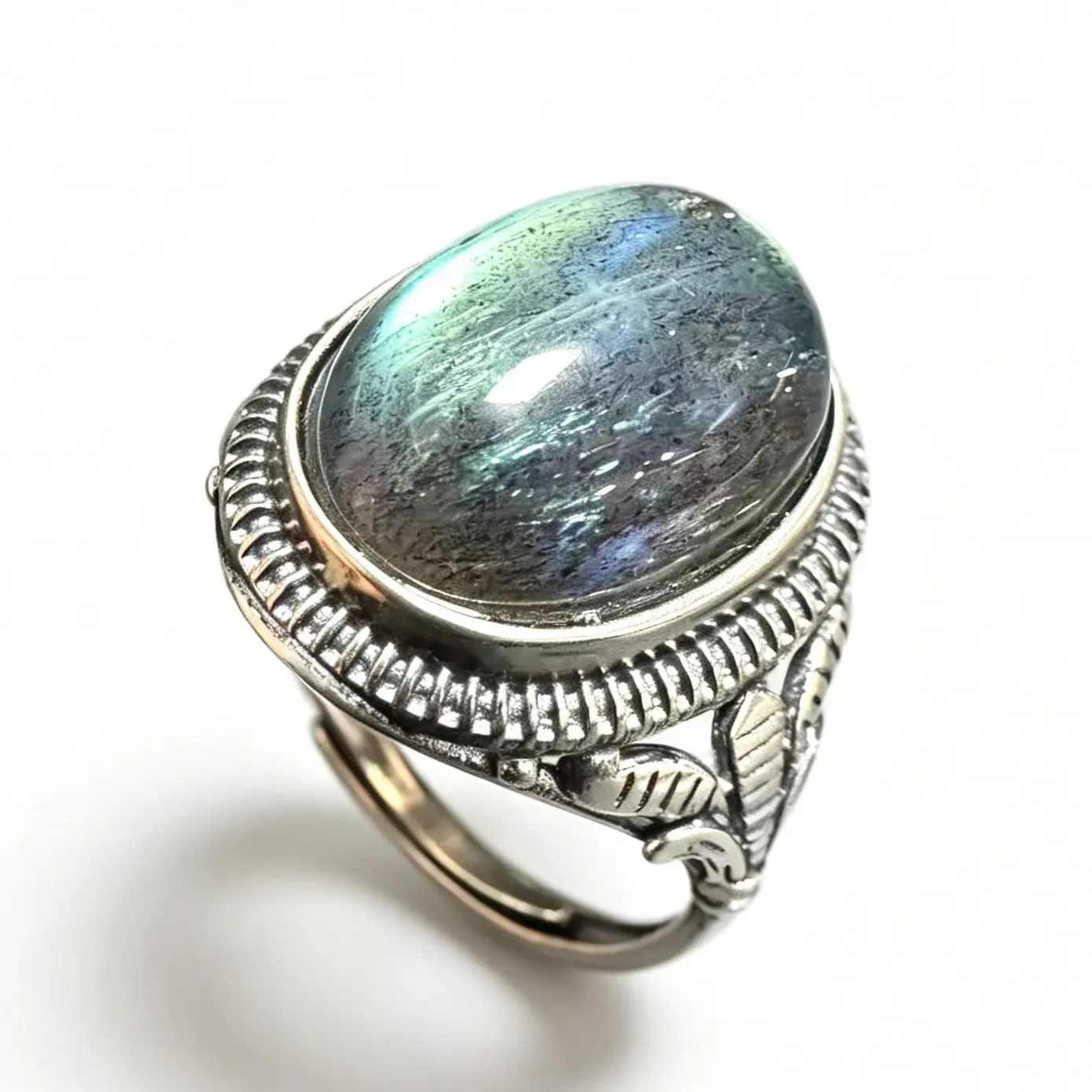 Natural Labradorite Adjustable Ring, 925 Sterling Silver Valentines Gift , Gift for Wedding/Birthday/Mother'sDay/Christmas