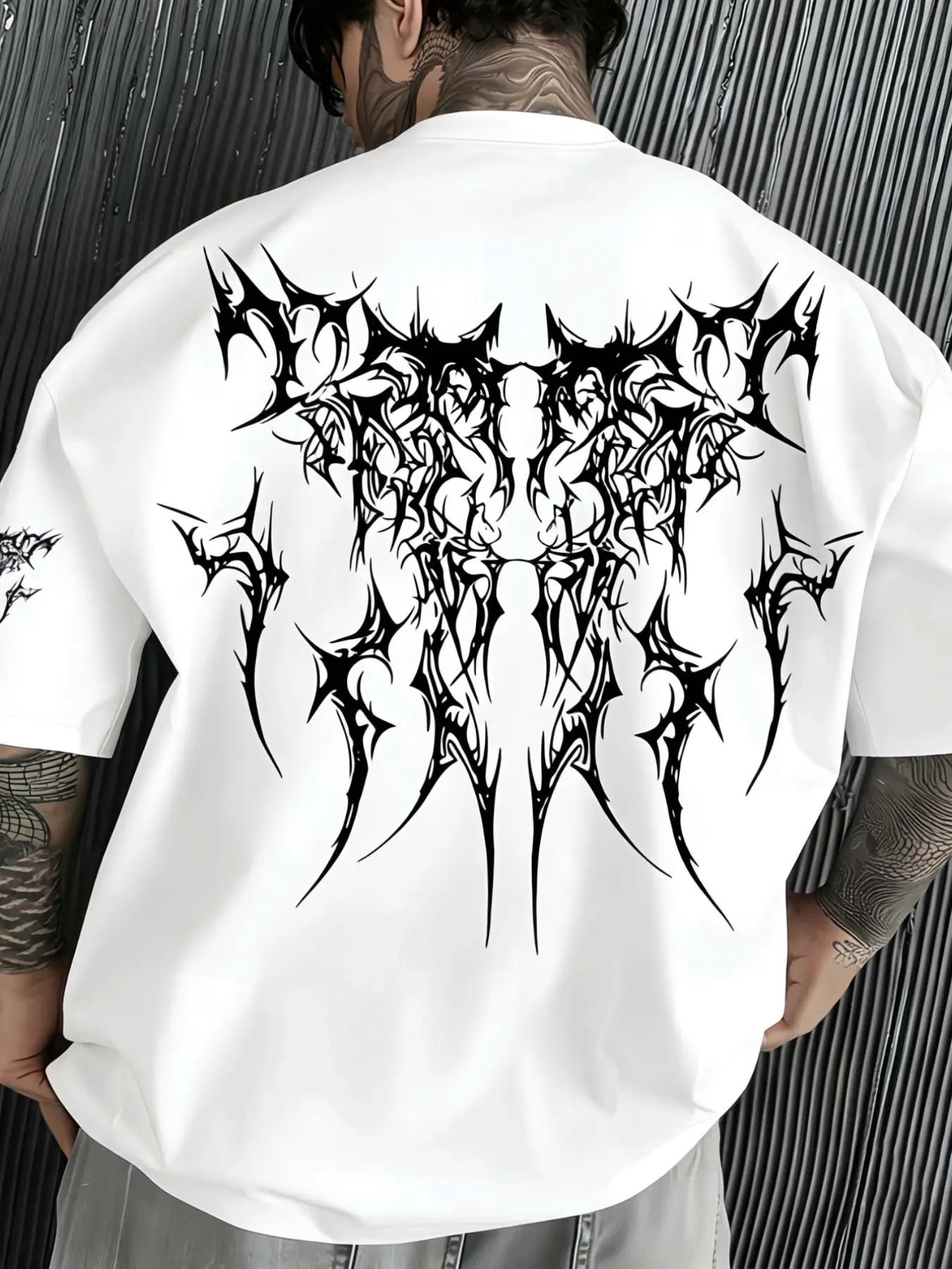 Men's Y2K Streetwear Back Thorn Print Full Print T-Shirt, Loose