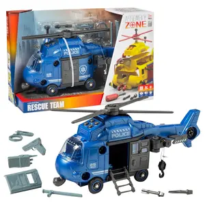 12 1/2" x 6" Light-Up Blue Police Rescue Team Plastic Helicopter with Sound - 7 Pc.