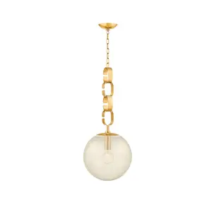 Nessa Pendant Light - 1930s Inspired Vintage Brass Pendant with Seeded Glass Orb