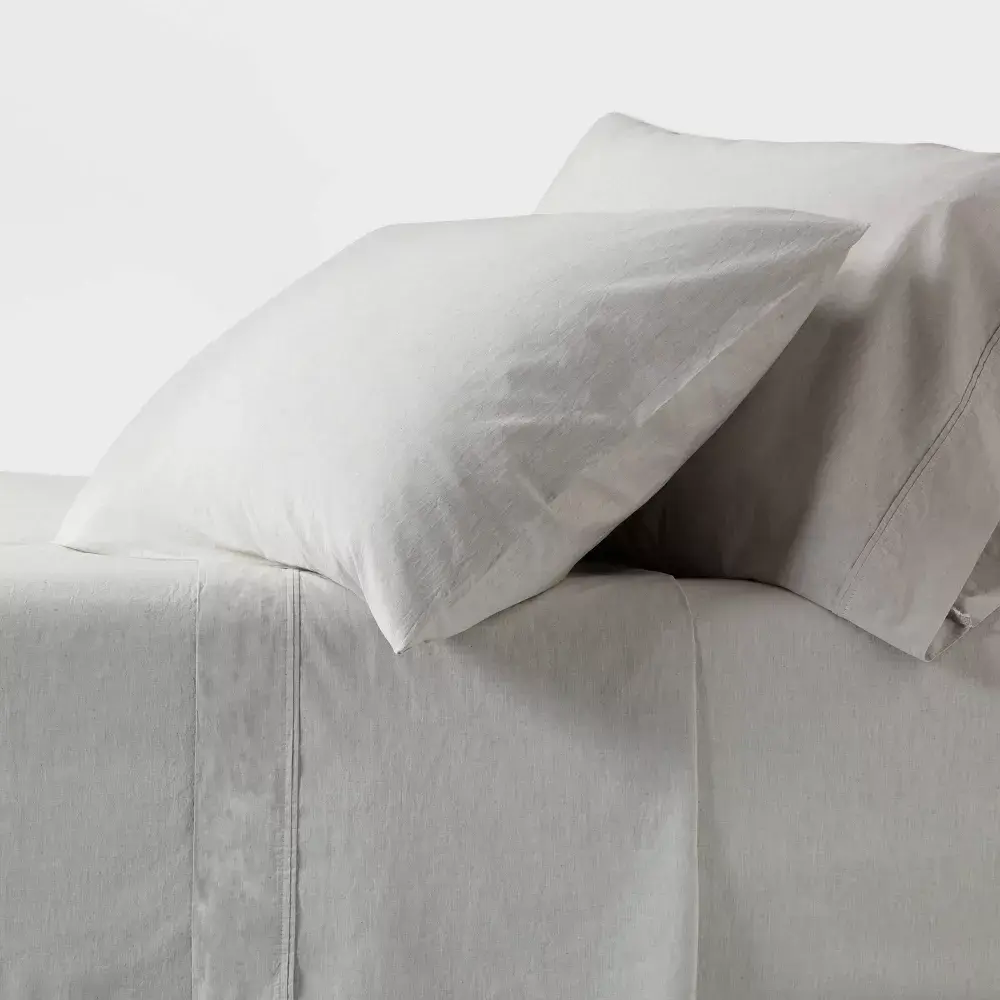 Twin/Twin XL 250 Thread Count Organic Percale Sheet Set Gray Chambray - Threshold: GOTS Certified Teen & All Ages