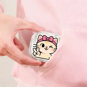 Cat with Pink Bow Headband Printed Braces Box, Fresh Literary Denture Storage Box, Student Daily Portable Orthodontic Retainer Case, Waterproof Moisture-Proof Invisible Braces Storage Box