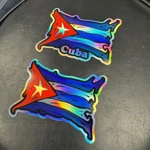 Cuba Flag Holographic Sticker Decal - Commercial High Quality - Made in USA