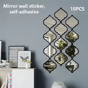 6pcs/10pcs 3D Acrylic Mirror Wall Stickers, Floral Patchwork Design, Self-Adhesive No Drill, Home Decor for Living Room, Bedroom, Bathroom