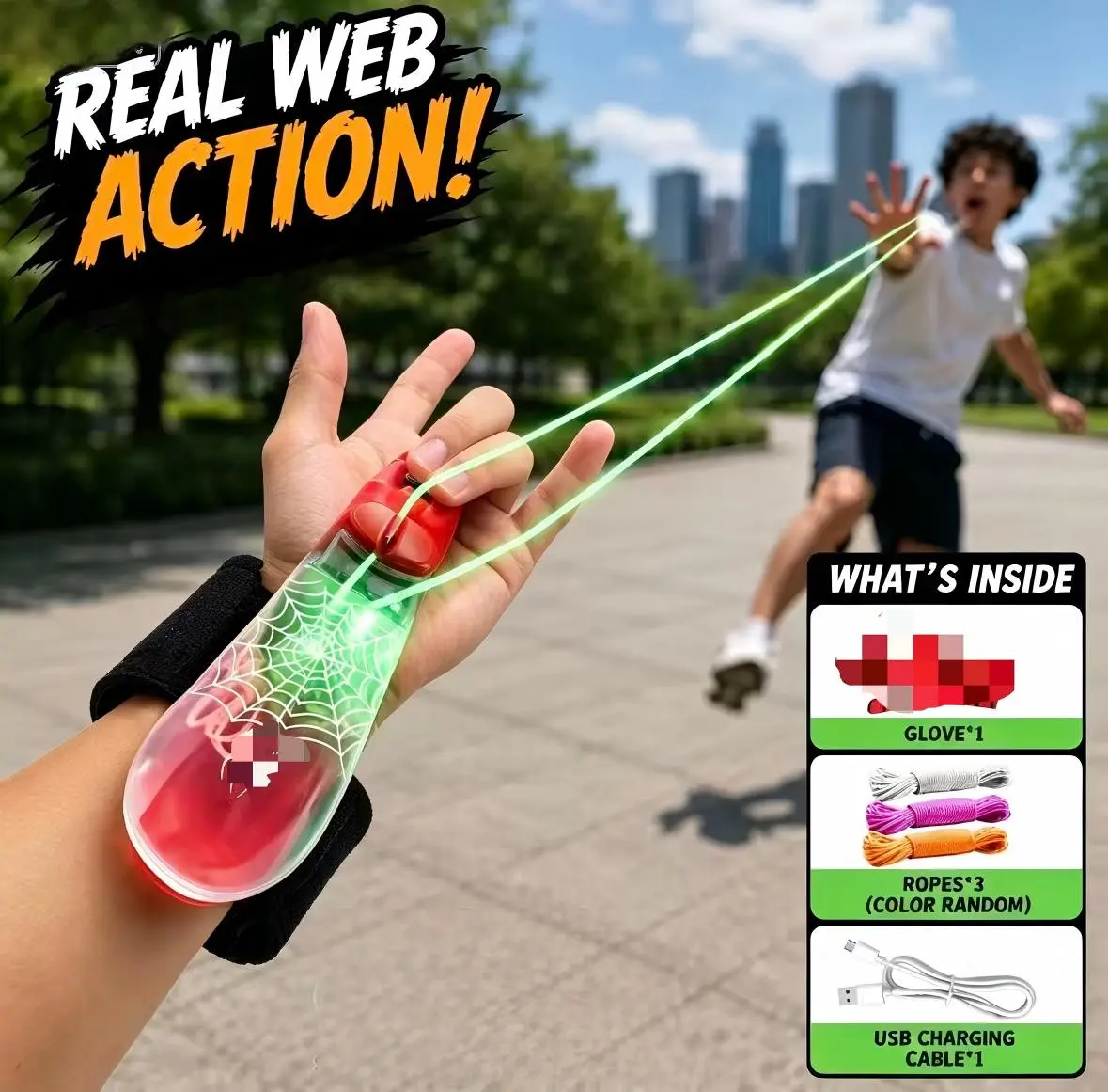 Spider Web Shooter Toys | Nightlit Spider Web Shooter, with Flexible Flight Lines | USB-C Rechargeable Interactive Decompression Toys Colors | Auto-Recover Contraction Decompression Toys