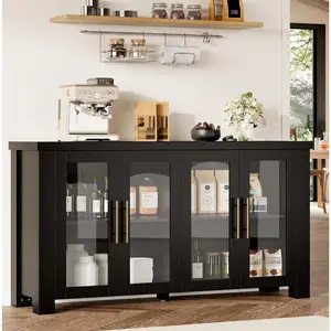Sideboard Buffet Cabinet  with Glass Doors,31.5”/59” Wooden Accent Cabinet with Stylish Handles,Modern Storage Cabinets for Living Room, Entryway, Dining Room, Coffee Bar
