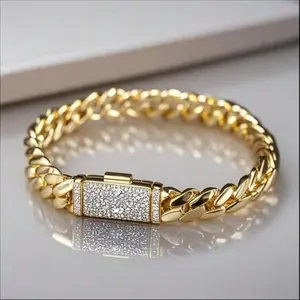 18K Gold Plated Plated Cuban Link Bracelet for Men - 10mm & 12mm Stainless Steel Chains with Faux Curb Accents, Punk Style Durable Bangle Jewelry for Casual & Formal Wear, Formal Accessory, Masculine Jewelry bracelets for women bracelet stack