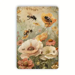1pc Artistic 2D Flat Retro Bee and Flower Metal Tin Sign, 8x12 in Iron Wall Art, Indoor/Outdoor Hanging Decoration, Suitable for Home, Restaurant