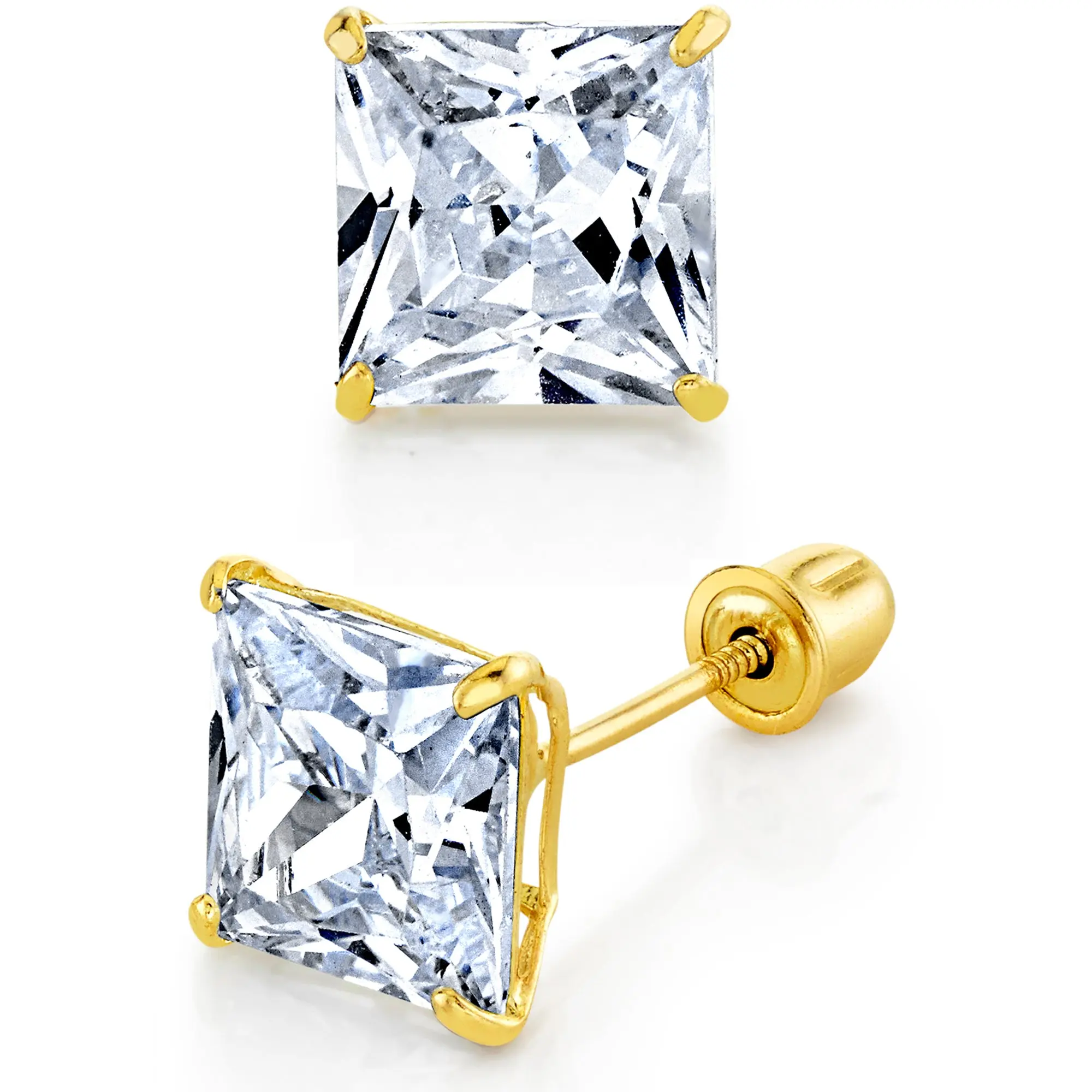 Mother's Day Gift Metal Masters 14K Solid Gold Princess-cut Moissanite Stud Earrings Screwback Mother's Day Gift Metal Masters 14K Solid Gold Princess-cut Moissanite Stud Earrings Screwback
