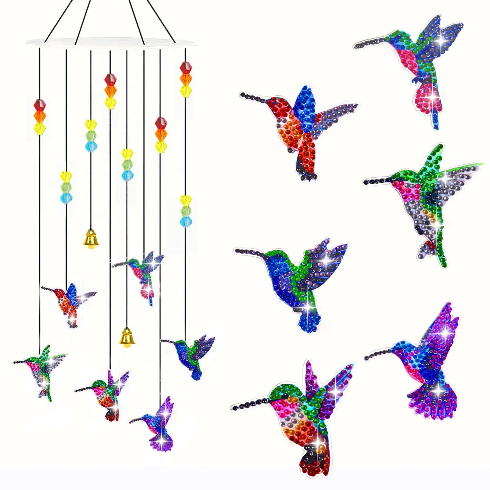Artificial Diamond Art Painting Kit (6 Counts/set), Insect Shaped DIY Wind Chime Craft, DIY Decorative Art for Garden Door, Wall, Window Hanging Decor
