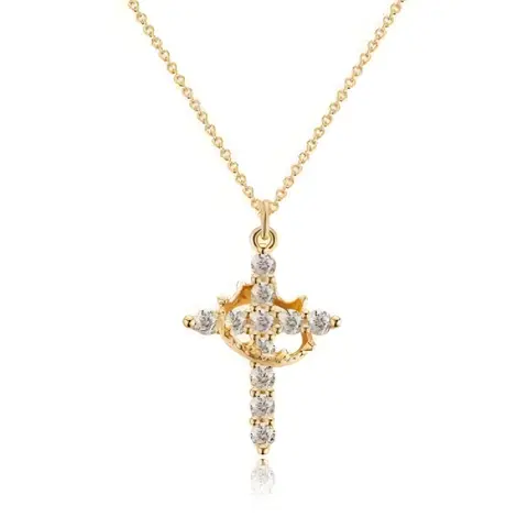 TEWIKY Dainty Brass Cross & Crown Pendant Necklace - Unisex Faith Religious-Themed Choker, 18"+2" Extension, Gift Box Included, for Graduations & Religious Wear (Rose Gold, Choking Hazard: Small Parts)