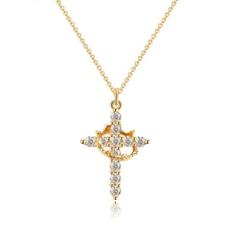 TEWIKY Dainty Brass Cross & Crown Pendant Necklace - Unisex Faith Religious-Themed Choker, 18"+2" Extension, Gift Box Included, for Graduations & Religious Wear (Rose Gold, Choking Hazard: Small Parts)