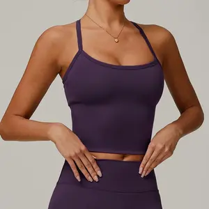 Women's Cross Back Yoga Sports Bra Gym Tank Top Push-Up Workout Bra Fitness Vest Comfortable 'Naked Feeling'Gym Bra Fitness Wear