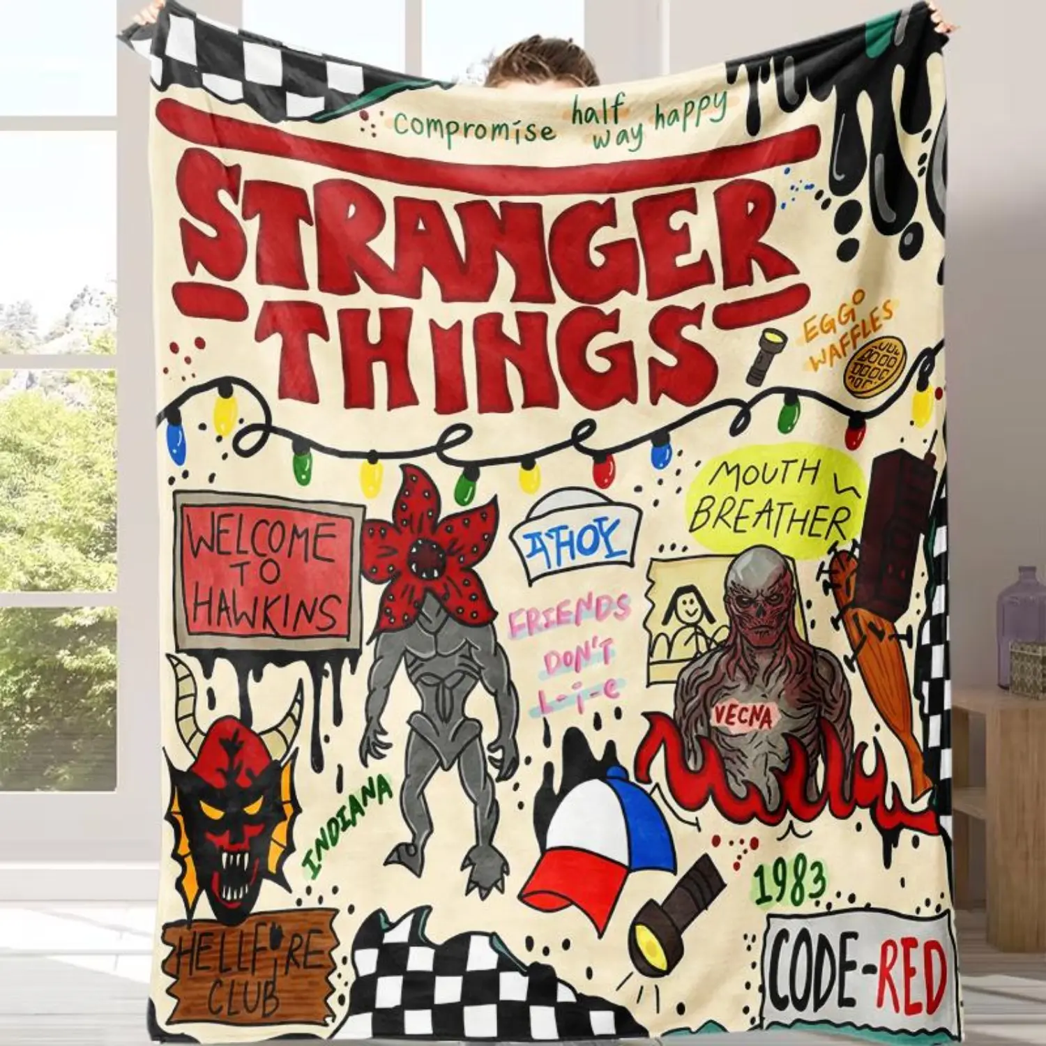 Stranger Things Season 5 Weighted Blanket - Unisex, Non-Customized, Character Print, Soft Flannel Feels Gentle on Skin, Durable Flannel Handles Repeat Use, All Seasons, Breathable, Machine Washable, TV Bedding Throw, Ideal Gift for Netflix Fans