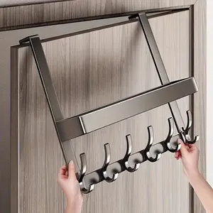Double Layer Door Back Storage Rack, Easy Install Wall Mounted Organizer, Space Saving Hooks, No Drilling Required, Metal Holder, for Bathroom Bedroom Kitchen