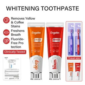 Engohn Whitening Toothpaste Family & Travel Set Removes Coffee, Tea & Soy Sauce Stains Freshens Breath Soft-Bristle Toothbrush