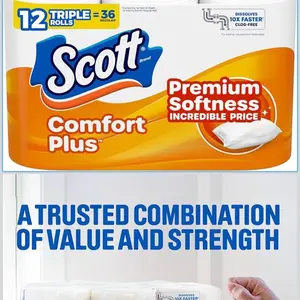 Scott ComfortPlus Toilet Paper, 12 Double Rolls, 231 Sheets per Roll, Septic-Safe, 1-Ply Toilet Tissue