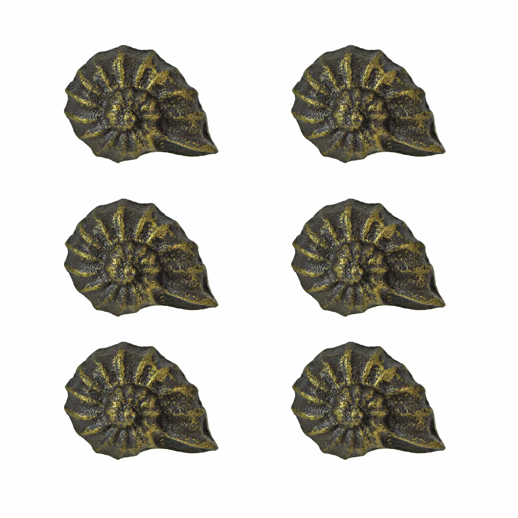 Rustic Cast Iron Nautilus Shell Drawer Pull Decorative Cabinet Knob Nautical Home Decor Set of 6