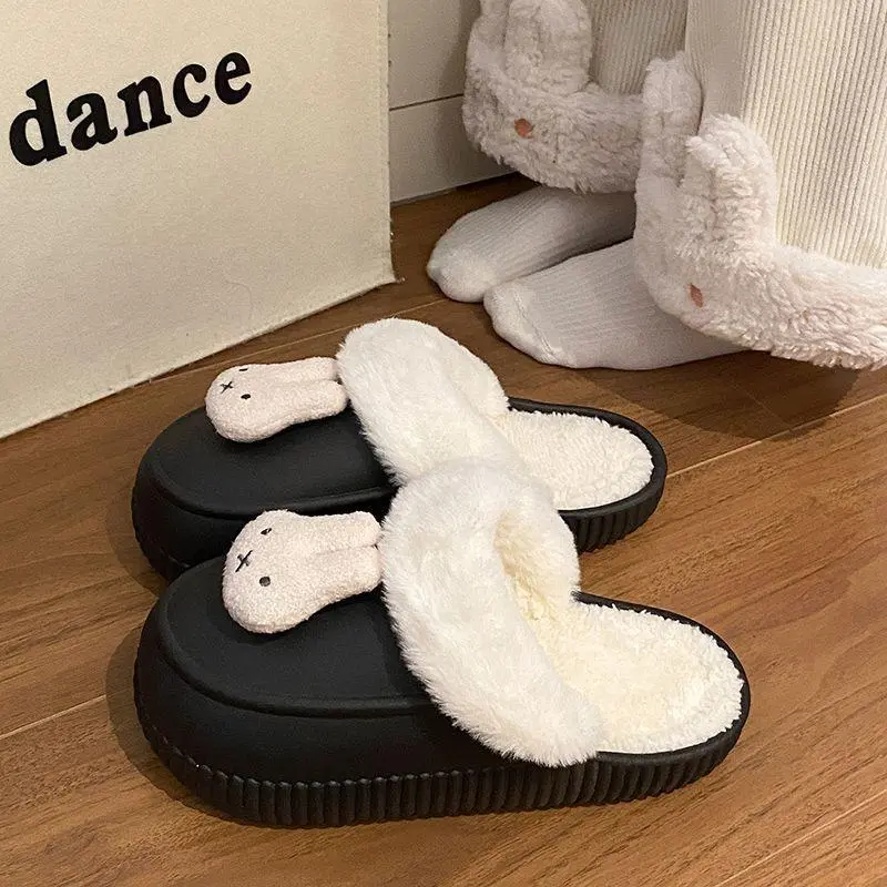 New Kawaii Miffy Internet Famous Cartoon Cotton Slippers for Women, Cute Home Plush Winter Anti Slip Slippers for Girls Gift