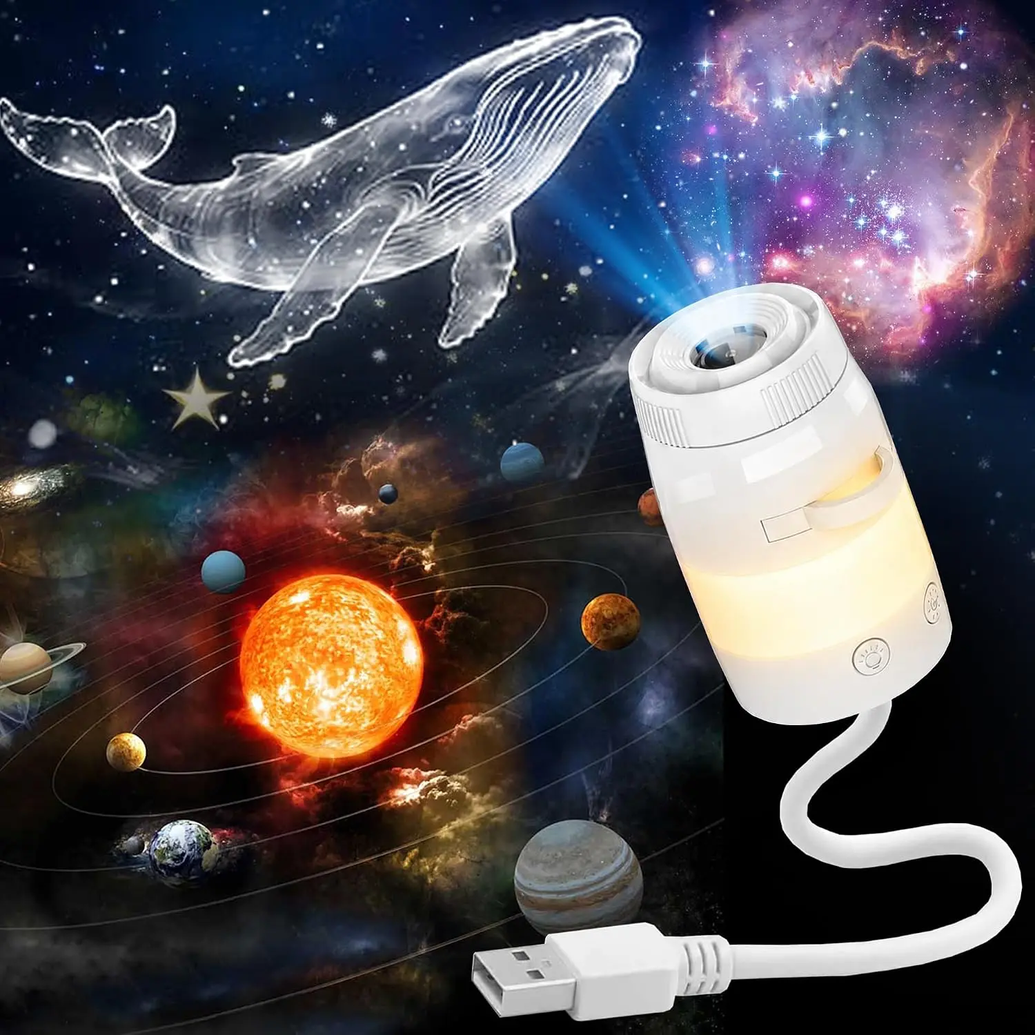 2-in-1 Galaxy Projector Night Light,USB Star Projector with Adjustable Brightness, Mini LED Projection Lamp for Bedroom Ceiling Wall Room Decor (24 Projection Films)