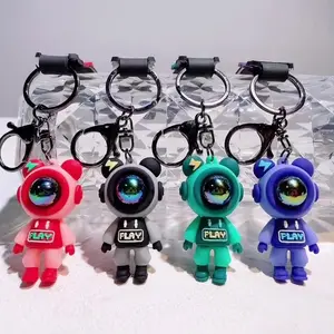 Astronaut Bear Couples Keychain 4-Pack Eco-Friendly Rubber Cords & Alloy Rings Halloween Themed Travel Charms for Him and Her Unique Space Themed Accessories