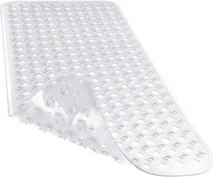 Non Slip Bath Mat – 34.5" x 15.5" Long Tub Mat with Strong Suction Cups & Drain Holes, Fast Draining, Machine Washable Shower Mat (Clear)