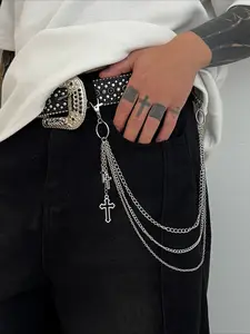 Men's Gothic Cross Pant Chain Adjustable Waist Chain Multi-Layered Silver Jeans Accessory for Streetwear Unisex Punk Wallet Chain PantChain GothicStyle
