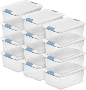 12-Pack Latching Box, Under Bed Storage Bins with Lids, Clear Plastic, 15 Quart - Heavy-Duty Organizing Containers for Closet, Bathroom, and Office