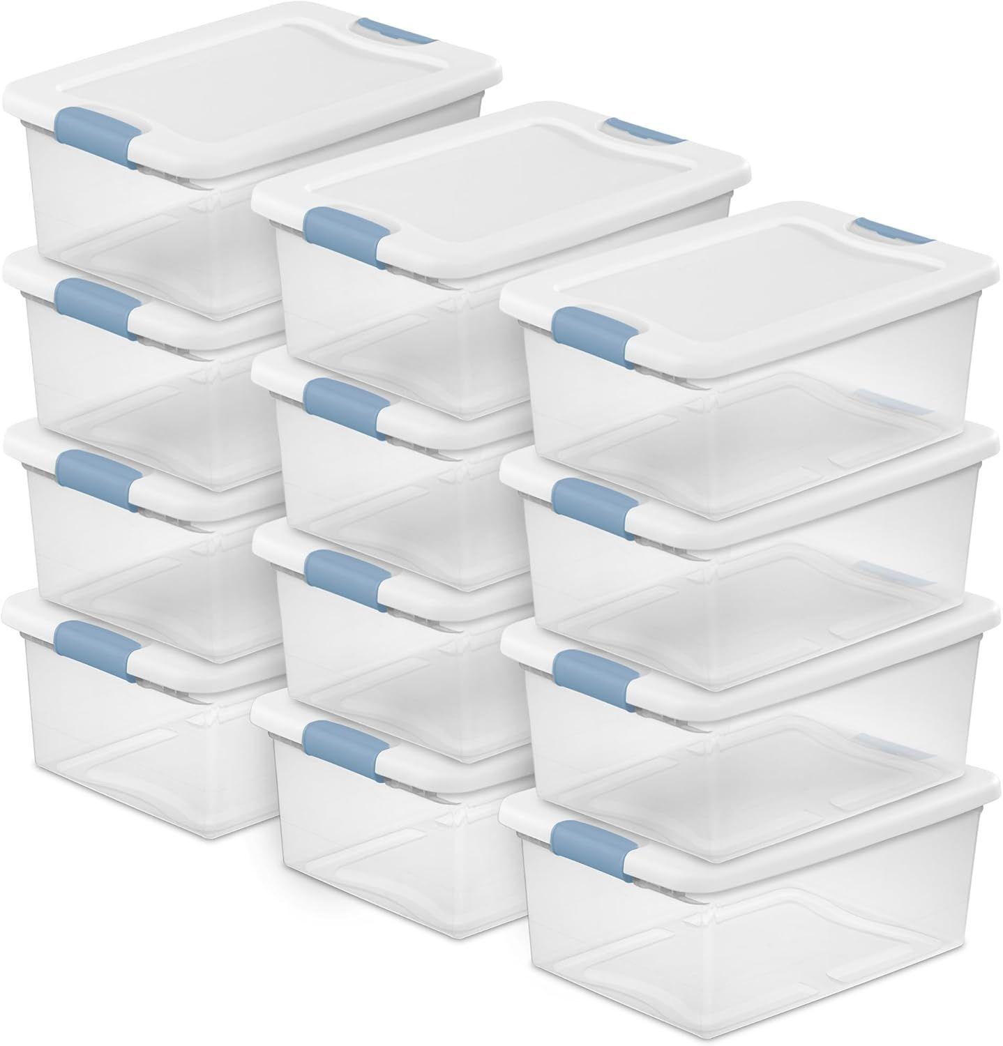 12-Pack Latching Box, Under Bed Storage Bins with Lids, Clear Plastic, 15 Quart - Heavy-Duty Organizing Containers for Closet, Bathroom, and Office