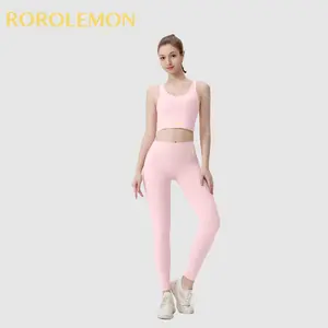 ROROLEMON Women’s 2-Piece Workout Set: U-Neck Crop Tank Top & High-Waist 7/8 Leggings, Quick-Dry Activewear for Yoga & Gym