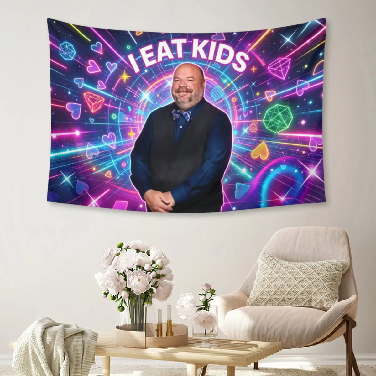 Bertram Winkle Smooth Neon Tapestry Wall Hanging, Funny College Dorm Decoration Gift, Available in 30x40, 40x60, 50x60, 60x80, 60x90in Sizes