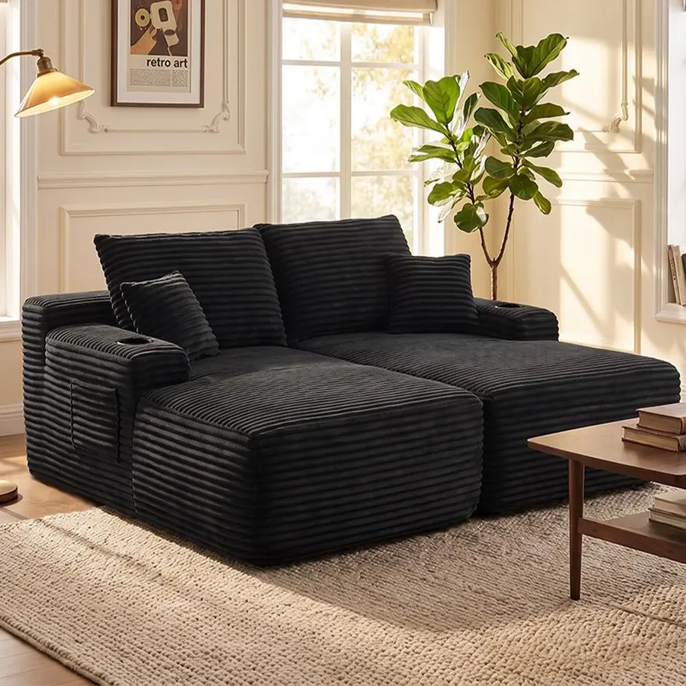 【1 Packages Shipping] L-Shape Plush Corduroy Velvet Modern Sofa with Deep Seat, Upholstered Couches for Living Room & Bedroom, No Assembly Required,Back To School