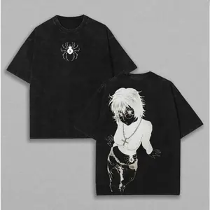 [Soft 100% Cotton] Shizuku Hunter X Hunter Anime Double Printed Vintage Washed Tee Unisex Oversize Heavyweight Cotton T-shirt for Anime Fans and Lovers
