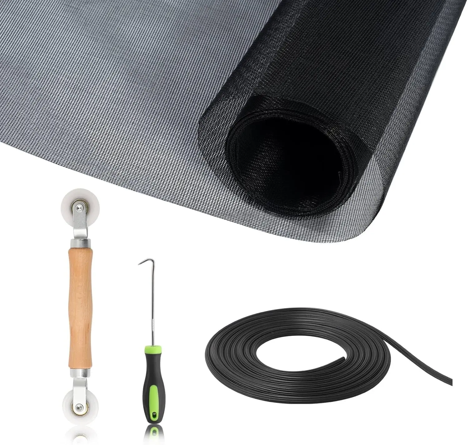 Screen Door Mesh Replacement Kit with All Tools Include Window Screens Mesh 48"x117", Screen Roller, Screen Spline, Spline Hook,