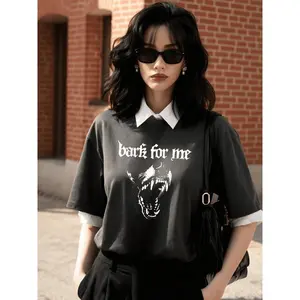 Women's Vintage Chic Cotton Comfortable Shortsleeve T-Shirt - Retro Funny Barking Dog Graphic Tee, Adult Humor Sarcastic Flirty Quote Apparel, Twist Seamless Father's Day Gift t0109