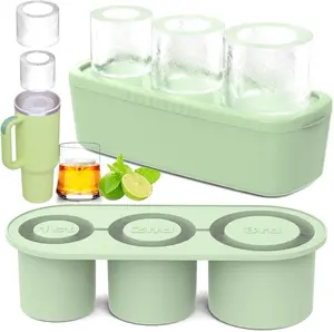 Ice Cube Tray for Tumbler Cup 30Oz-40Oz, 3 Pcs Silicone Cylinder Ice Mold with Lid and Bin for Freezer, Easy Fill and Release Ice Maker for Whiskey, Cocktail BPA-Free