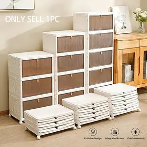 Plastic Storage Bins with Magnetic Doors Stackable Storage Containers with Wheels Folding Storage Boxes Collapsible Storage Bins Home Storage
