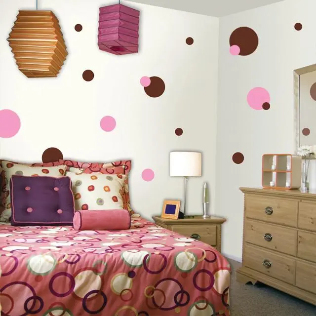 Polka Dot Wall Stickers- Pink & Brown Dot Decals