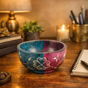 Turquoise and Purple Sun Hand Carved Soap Stone Smudge Bowl