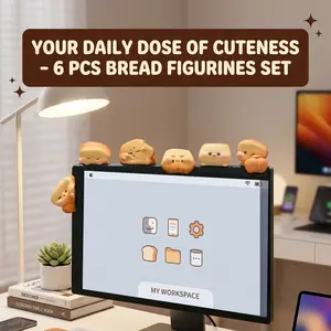 6Pcs Cute Bread Ornament - Funny Bread Office Gift-Look Monitor Topper Set, Kawaii Desktop Ornament for Work Decor, Car Accessory, Stress Relief Party Favor