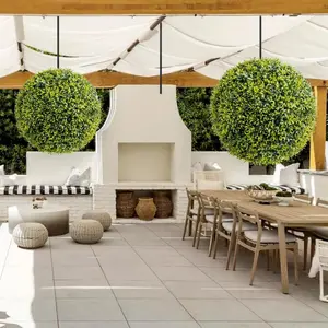 2 Pack 16 Inch Artificial Topiary Balls Boxwood - Fake Greenery Hanging Balls for Porch Patio Balcony Decor - Outdoor/Indoor Hanging Plants / Wedding  Home Decoration Decorative Fruit Gift Round Farmhouse