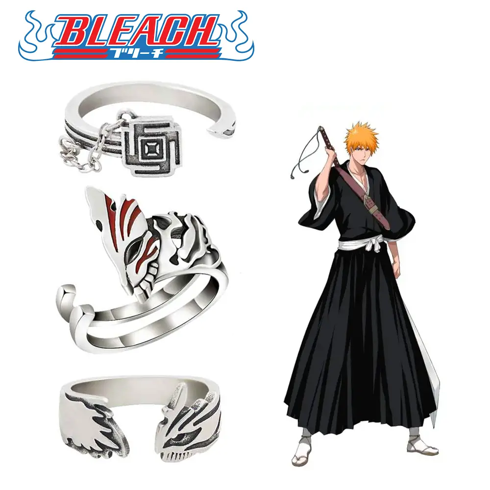 Anime Bleach Cosplay Ring Kurosaki Ichigo Metal Adjustable Unisex Rings for Women Men Jewelry Accessories