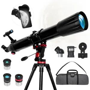 Refractor Telescope for Adults & Beginners, 90mm Aperture, 900mm Focal Length, 450X Magnification, Planet Observation, Stainless Steel Tripod, Phone Adapter