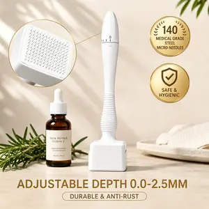 Adjustable Titanium Derma Stamp 140 Pins Microneedling Tool, 0.2-2.5mm Adjustable Needle Depth, At-Home Facial Skincare Stamp for Skin Repair & Hair Growth