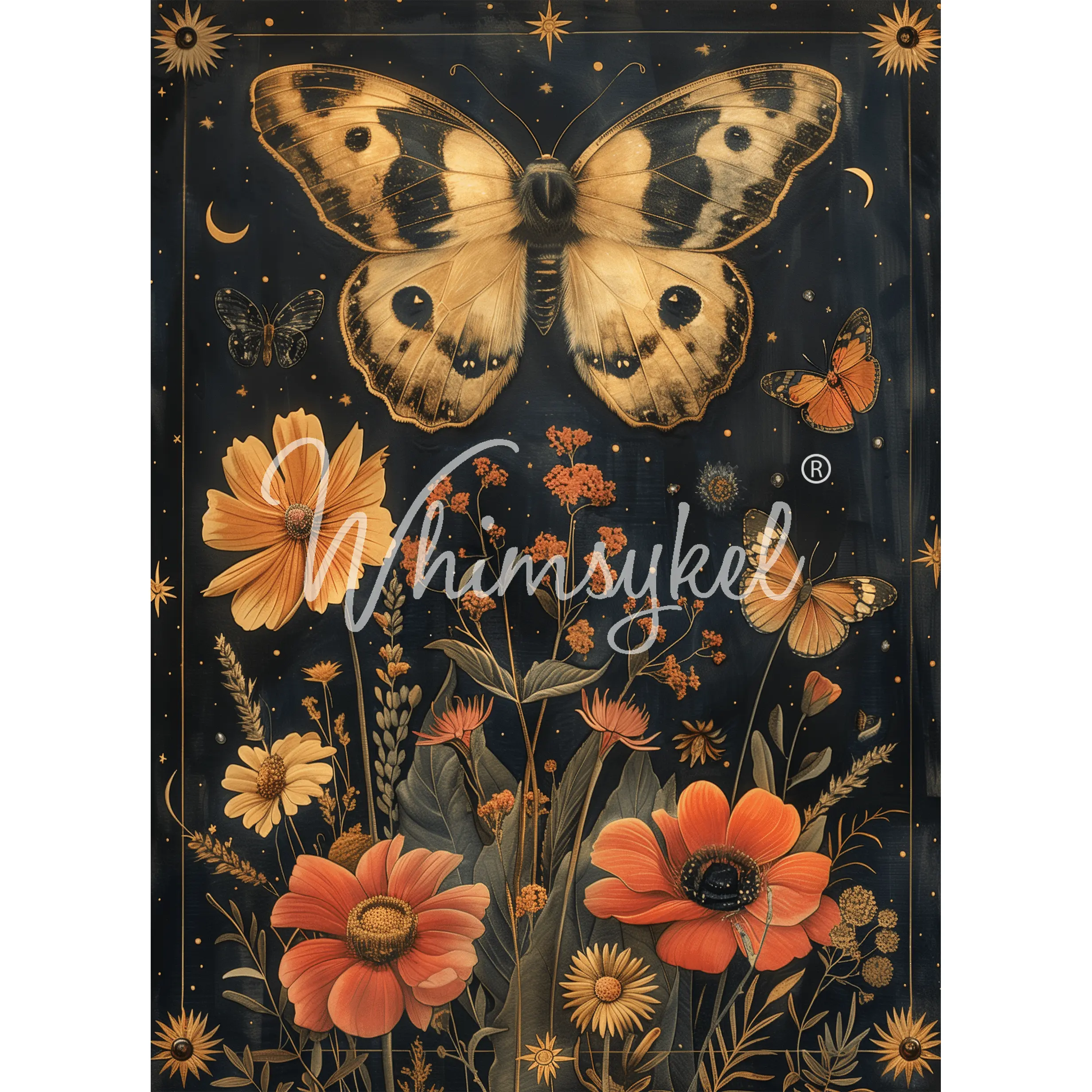 Whimsykel - Midnight Moth Decoupage Paper (21x29 Size)