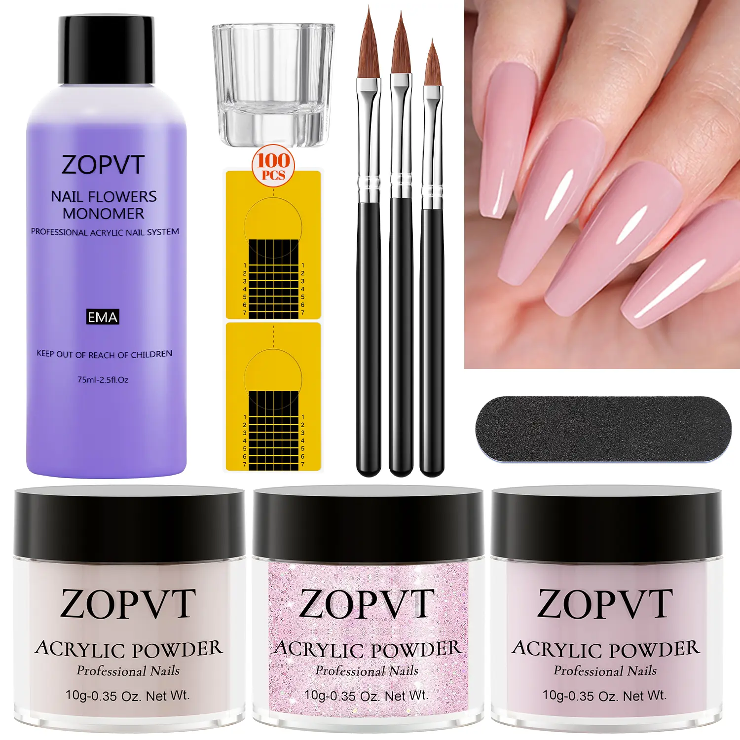 Acrylic Nail Kit for Beginners, Acrylic Nails Kit, Includes Acrylic Liquid, Brushes, Extension Papers, File, Manicure Tools, Crystal Powder Set